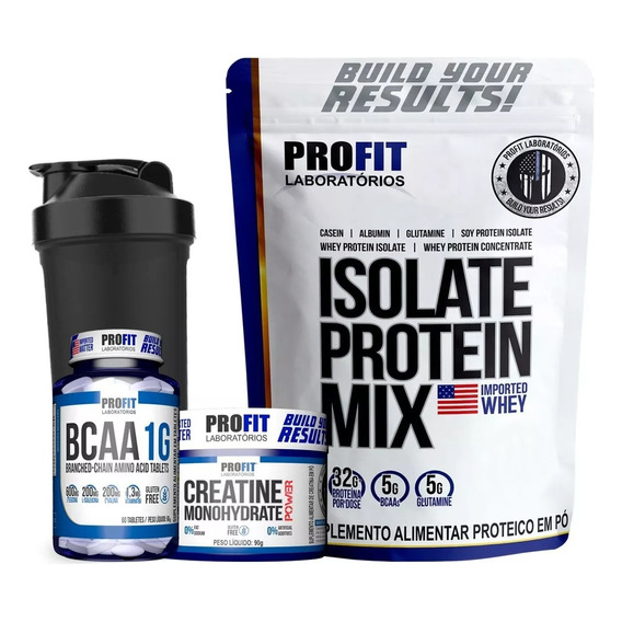 Combo Whey Isolate Protein + Creatina + Bcaa + Shaker Profit