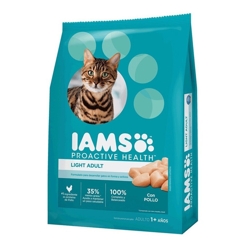 Alimento Iams Light para gato adulto sabor pollo en bolsa de 3 kg