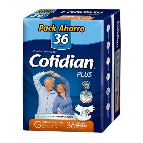 Cotidian Plus pañales adulto incontinencia fuerte talla G 36 unidades