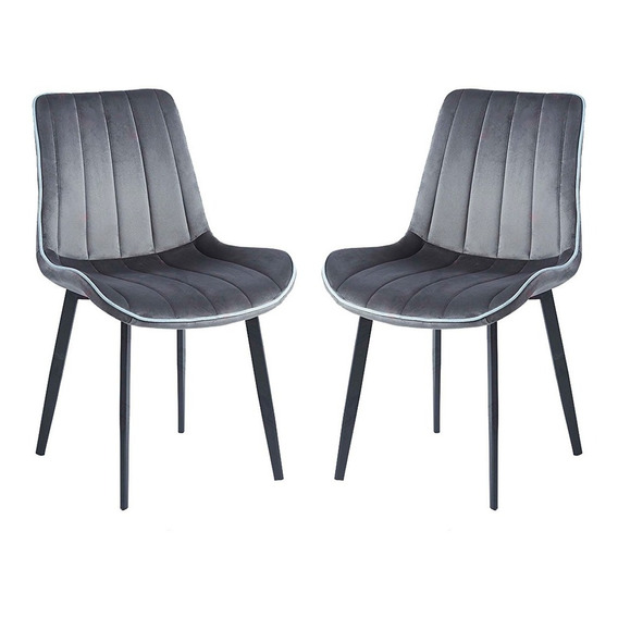 Set De 2 Sillas De Comedor Diseño Moderno Y Elegantes Color de la estructura de la silla Negro Color del asiento Gris