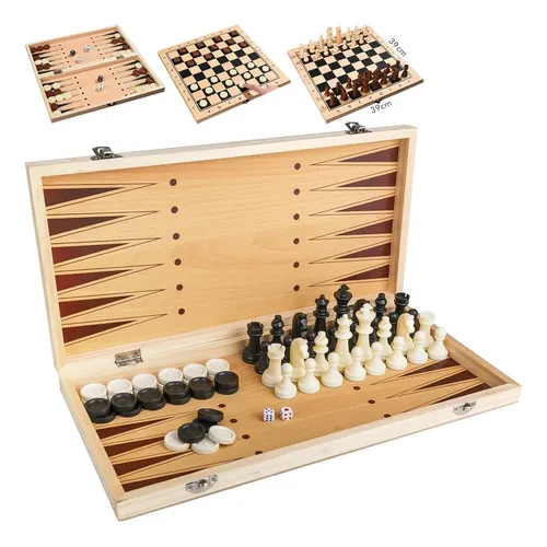 CUEMOON Tablero De Ajedrez 3 En 1 De Madera Magnético Y Plegable – Juego De Viaje De 29×29 Cm, Ideal Para Regalar A Niños Y Adultos