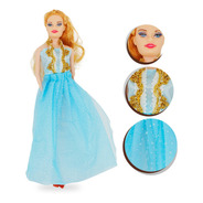 Boneca Estilo Barbie Fashion Loira Vestido Azul Classica