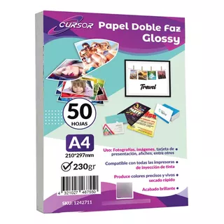 Papel Fotográfico Glossy Doble Faz  A4 230 Gr 50 Hjs Cursor