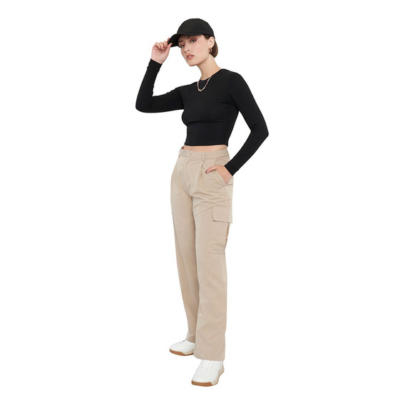 Pantalón Mujer Sastrero Cargo Beige Corona