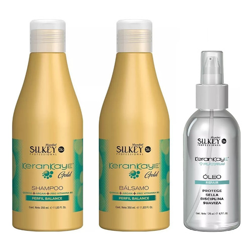 Shampoo + Balsamo kerankay gold 350 ml y oleo platinum silkey