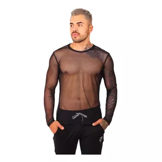 Playera Manga Larga Transparencia Fiesta Hombre Fenix Fit