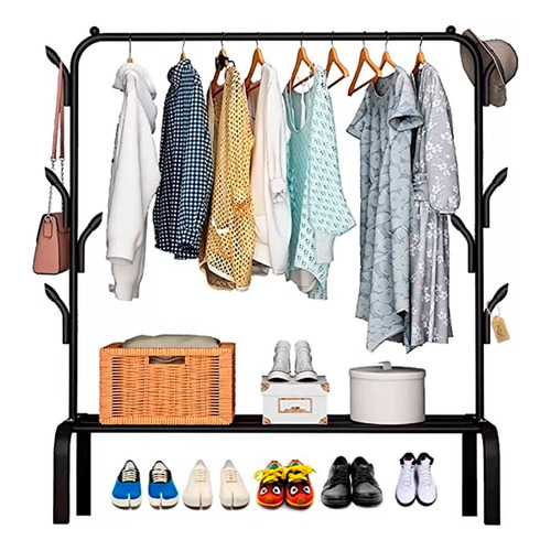 Perchero Rack Armable Ropa Organizador Closet Hogar Ganchos Color Negro