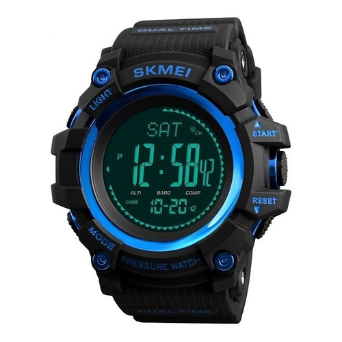 Reloj pulsera digital Skmei 1358 con correa de poliuretano color negro - bisel negro/azul