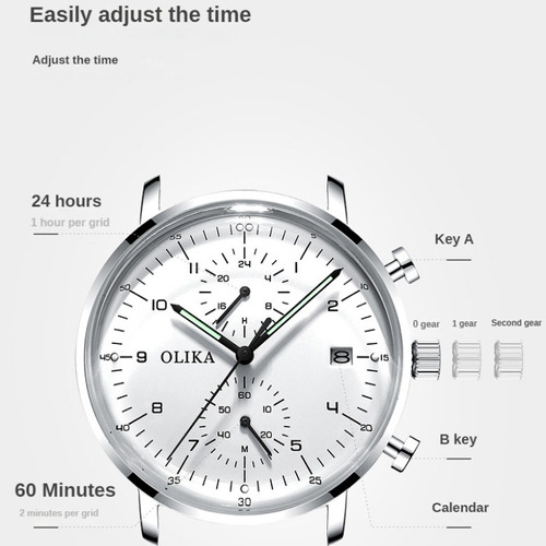 Olika Reloj Luminoso Cronógrafo Ultrafino Para Hombre Color Del Fondo Silver Black