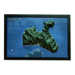 Mapa Relevo Realista 3d - Ilha Bela - Pinável Moldura E Pins