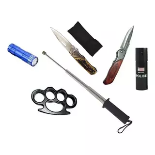 Kit Defensa Personal Baston  Manopla Navaja Linterna Kaos 11