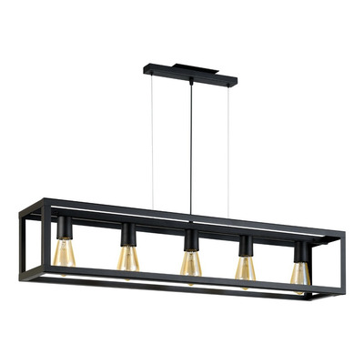 Colgante Cajón Cubo 5 Luces Negro Linea Rustica Luz Desing