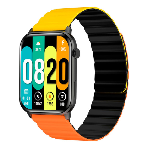Smartwatch Reloj Inteligente Bisel Negro Malla Color Naranja