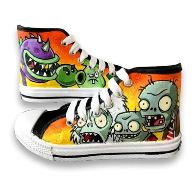 Tenis Pintado A Mano Plantas Vs Zombies Personalizados 04