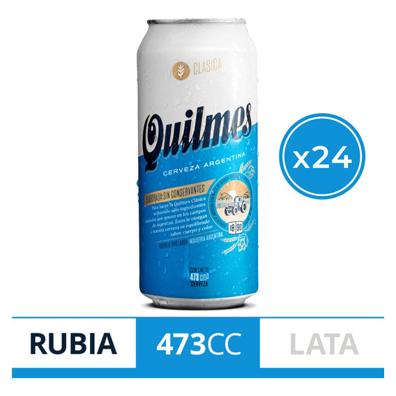 Cerveza Quilmes Clasica Lata 473 Cc Pack X 24 Uni