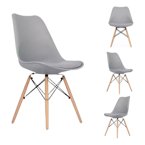 Set De 4 Sillas Comedor Eames Tulip Modernas Minimalistas Estructura de la silla Madera Asiento Gris Diseño de la tela Liso