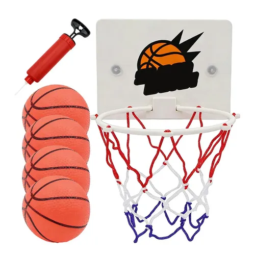Pack De 5 Mini Canastas De Baloncesto Con Ventosa Fuerte – Aro Colgante Para Niños, Incluye 3 Pelotas Y Bomba De Aire