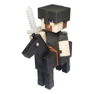 Action Figure Minecraft Netherite Dark + Cavalo -11cm Altura