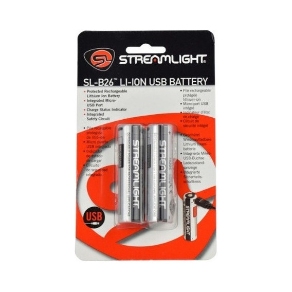 2 Baterías Streamlight 18650 Con Puerto Usb Slb26 Recargable, 2600mah - 22102