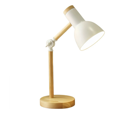 Lampara Velador Lena Metal Madera Blanco Apto Led E27 Ld Madera Blanco