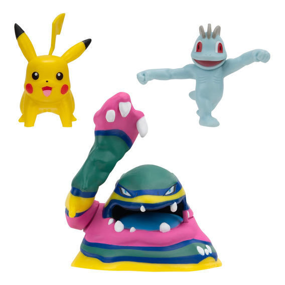 Figuras Pokemon X3 - Machop - Pikachu Y Alolan Muk