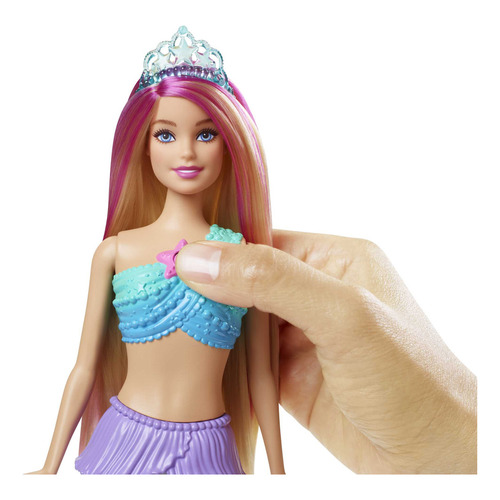 Barbie Fantasía Muñeca Sirena Luces Brillantes con luces que se activan con el agua para niñas de 3 años en adelante