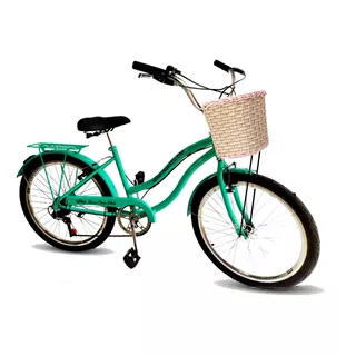 Bicicleta  De Passeio Maria Clara Bikes Passeio Aro 24 17  6v Freios V-brakes Câmbio Yamada Cor Verde-água Com Descanso Lateral