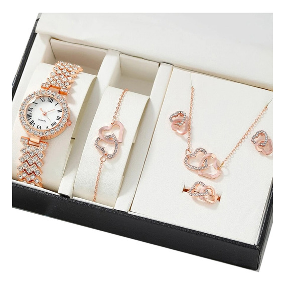 5 Piezas Reloj Con Caja Contiene Pulsera Regalo Para Mujer