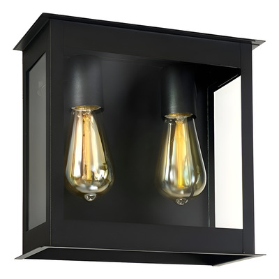 Farol Mediano Exterior 2 Luces Vidrio Transparente Apto E27 Negro/transparente