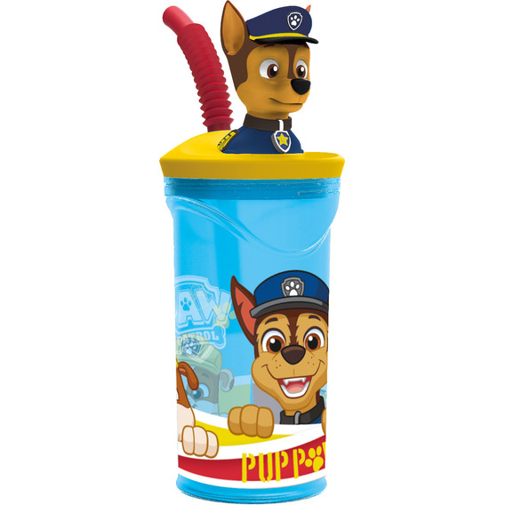 Vaso Niños 400ml Paw Patrol Figura Chase 3d Con Bombilla