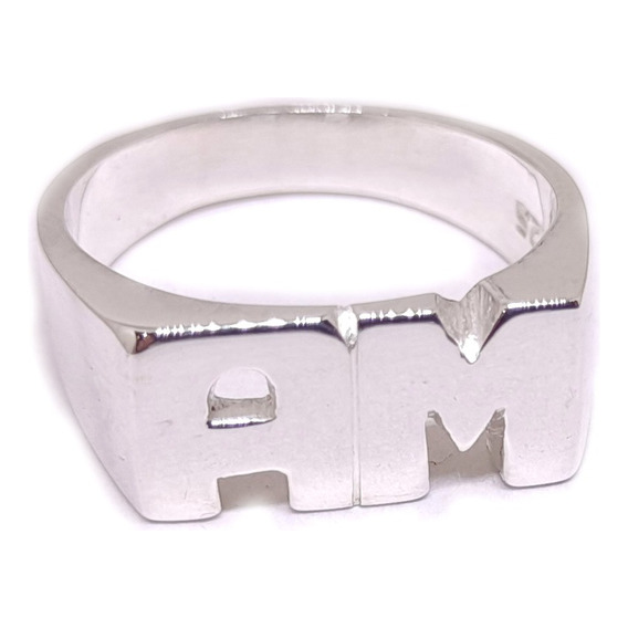 Anillo Sello Rectangular Con Iniciales - Plata 925