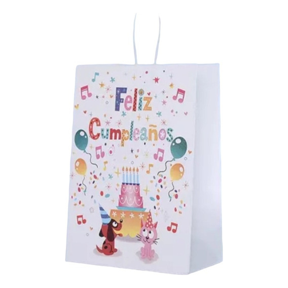 Bolsas De Papel Kraft Dulces Feliz Cumpleaños Pack De 12 