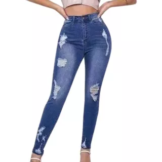 Jeans Mujer Destroyed Pitillo Elasticados Leggins