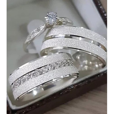 Trio De Anillos Matrimonio Y Compromiso Plata Pura Zafiro