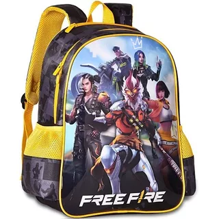 Mochila Infantil Escolar Costas Free Fire Cor Preto/amarelo