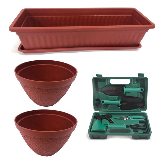 Kit Herramientas Jardineria + Macetas + Maletín Jardinero