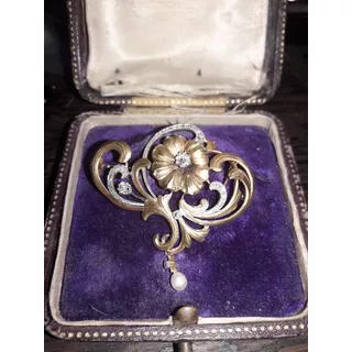 Broche Art Nouveau En Oro 14k 0 40 Ct Diamantes