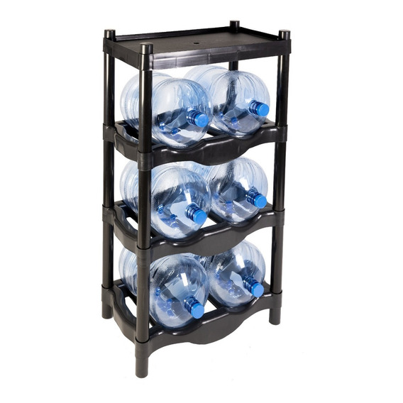 Rack Plástico 6 Garrafones Con Charola Multiusos Negro Doble