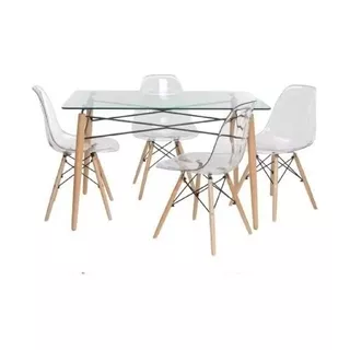 Mesa Eames Más 4 Sillas Acrílico Base Madera Moderno