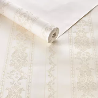 Papel De Parede Texturizado Off White Com Arabesco Salmão