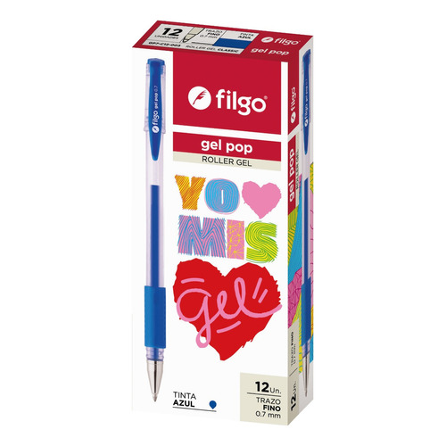 12 Lapiceras Roller Gel Filgo Gel Pop Trazo Fino 0.7mm Color de la tinta Azul