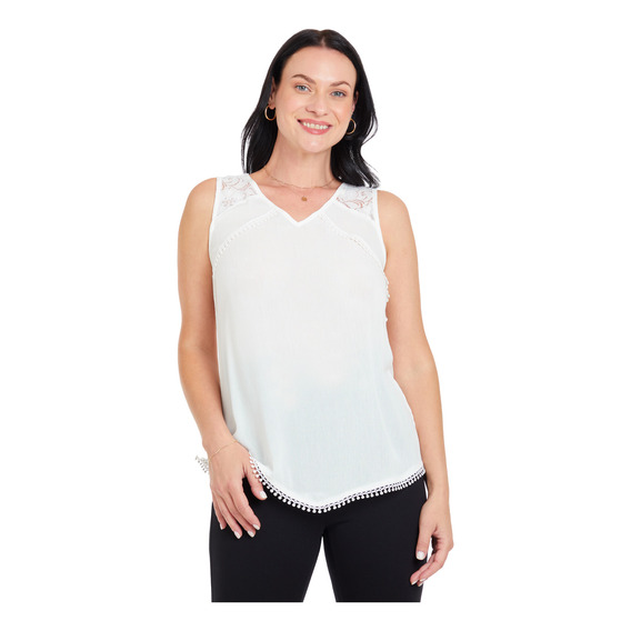 Blusa Mujer Con Aplicación Encaje Crudo  Fashion's Park