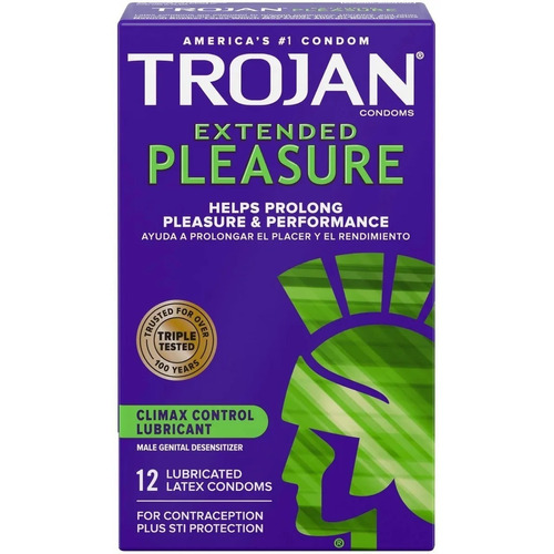 Caja Original 12 Condones Trojan Extended Pleasure Retarda