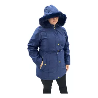 Campera Larga Parka Mujer Gabardina Con Piel Capucha Da 2