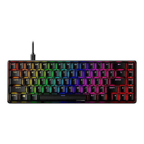 Teclado gamer HyperX Alloy Origins 65 QWERTY inglés US color negro con luz RGB