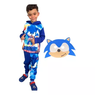 Conjunto Moletom Infantil Filme Sonic Agasalho Mascar Brinde