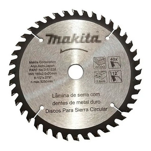 Makita D-51328 Disco De Sierra 6 1/2x 20 Mm X 40 T C/reducto