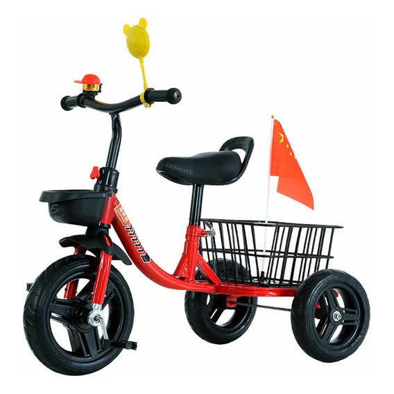 Triciclo Infantil De Pedales Con Canasta De Hierro Color Rojo