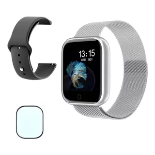 Relógio Smartwatch T80 Cinza 2 Pulseiras + Película Pulseira Cinza E Preto