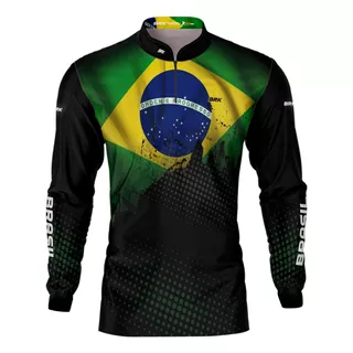 Camisa Camiseta De Pesca Peixe Brk Bandeira Brasil Com Uv50+